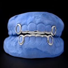 Open Face fangs With Fancy Cut Bridge Grillz